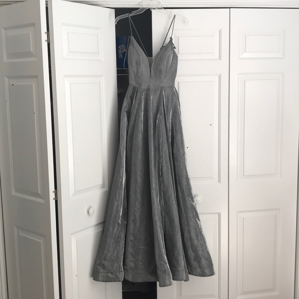 Aria Glittery Silver Prom Dress